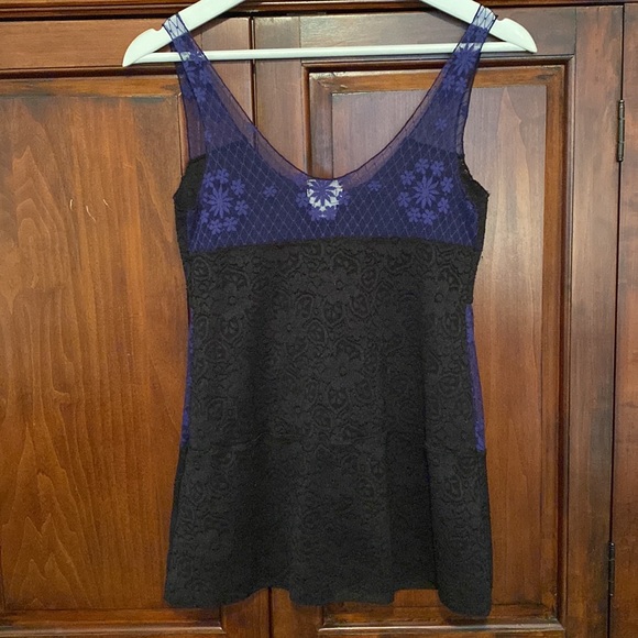 Free People Intimately sheer lace camisole floral lace royal blue black nylon - Picture 2 of 9